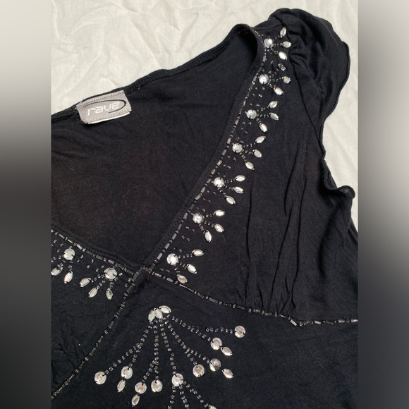 Women’s Rave Y2K charcoal embellished beaded small top with tie back - Picture 3 of 9